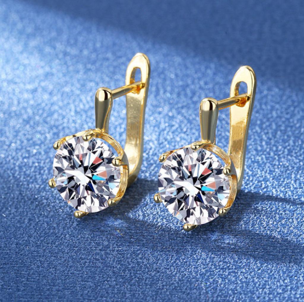 【016】Moissanite Earrings Yellow Gold Color 5 Carats Adjustable