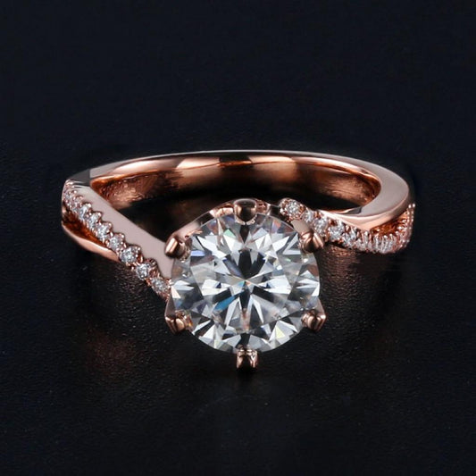 【002】Moissanite Ring Rose Gold Color 3 Carats Adjustable