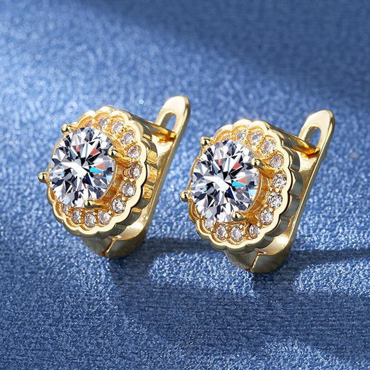 【003】Moissanite Earrings Gold Color 3 Carats