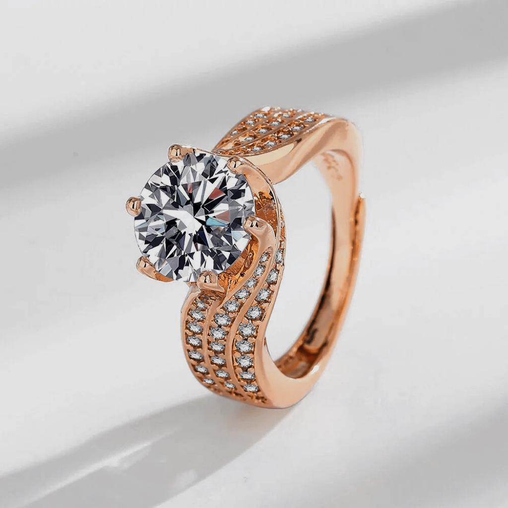 【009】Moissanite Ring Rose Gold Color 3 Carats Adjustable