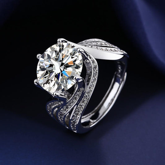 【019】Moissanite Ring Silver Color 5 Carats Adjustable
