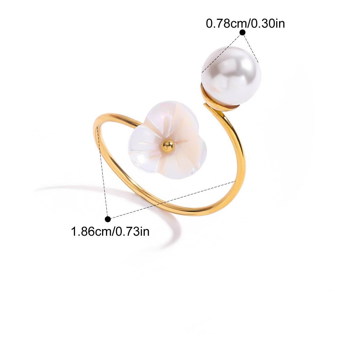Light Luxury INS Style Pearl Adjustable Ring Simple Floral Non-Fading [206-209]