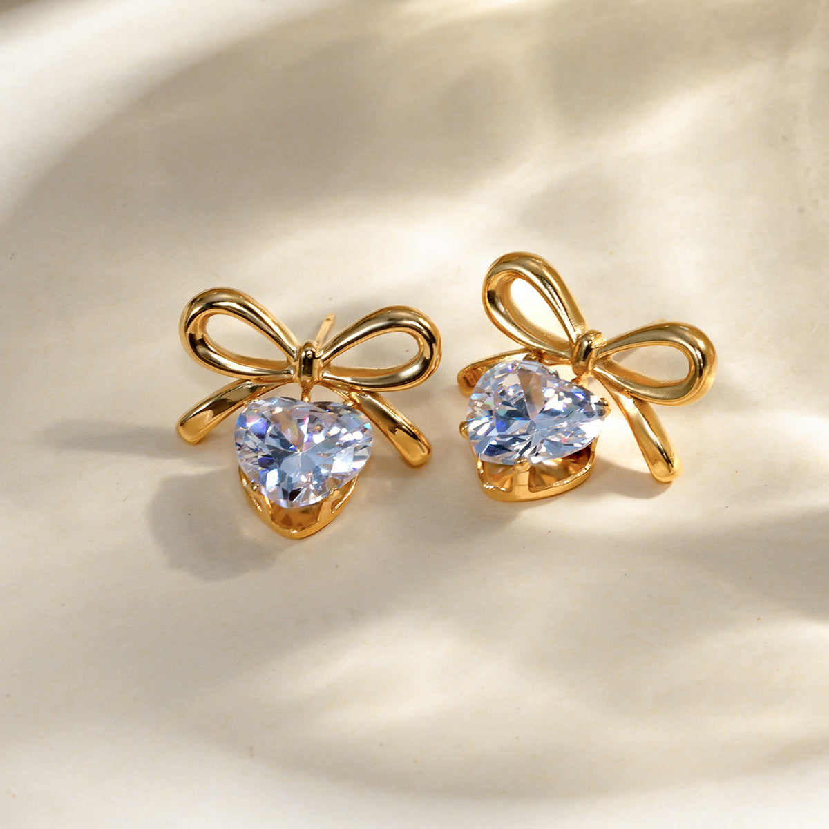 INS Style Bow Heart Drop Earrings Latest Trendy Non-Fading Design [401]