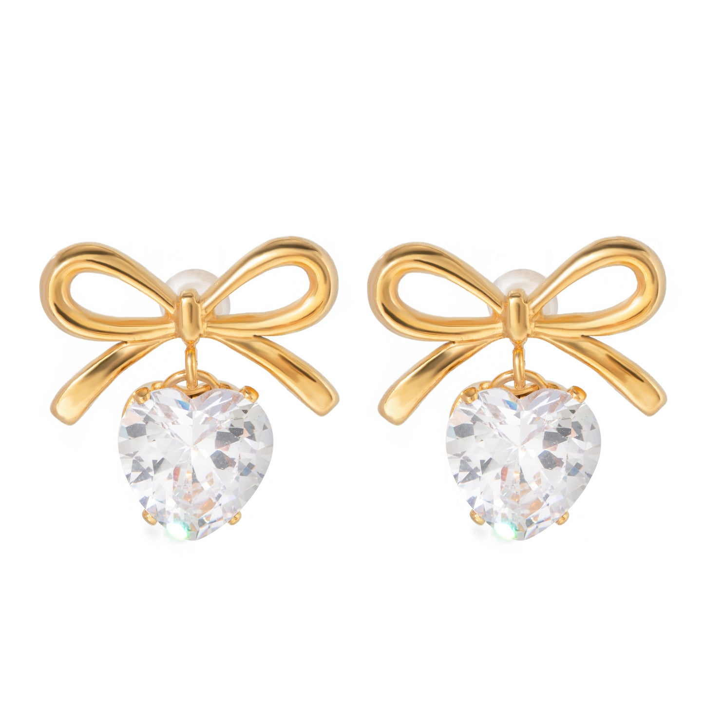 INS Style Bow Heart Drop Earrings Latest Trendy Non-Fading Design [401]