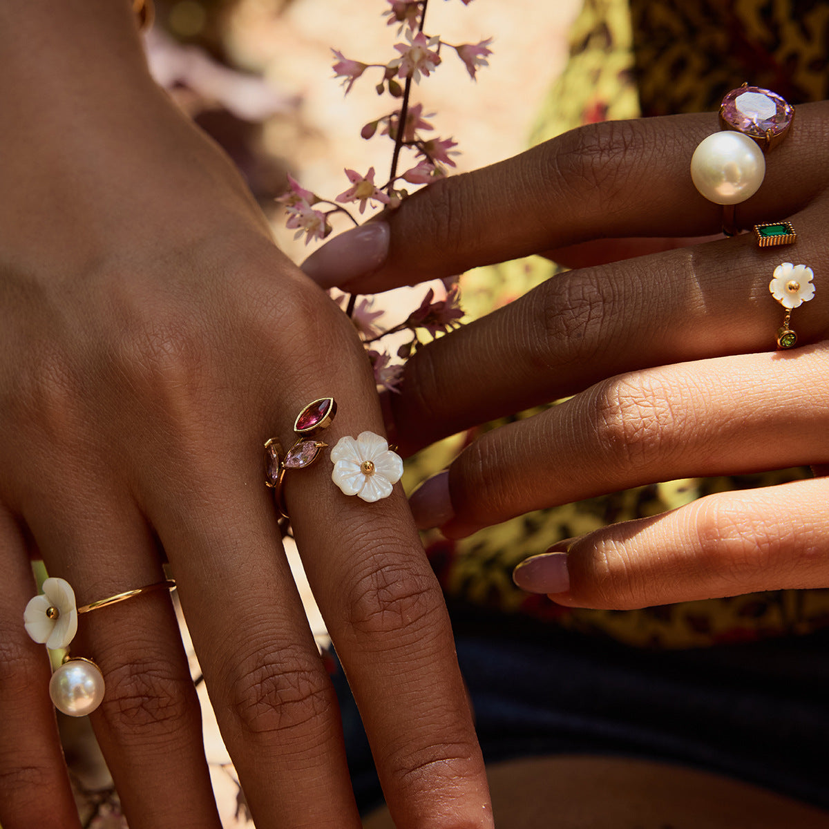 Light Luxury INS Style Pearl Adjustable Ring Simple Floral Non-Fading [206-209]