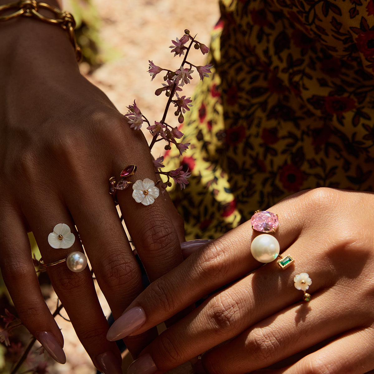 Light Luxury INS Style Pearl Adjustable Ring Simple Floral Non-Fading [206-209]