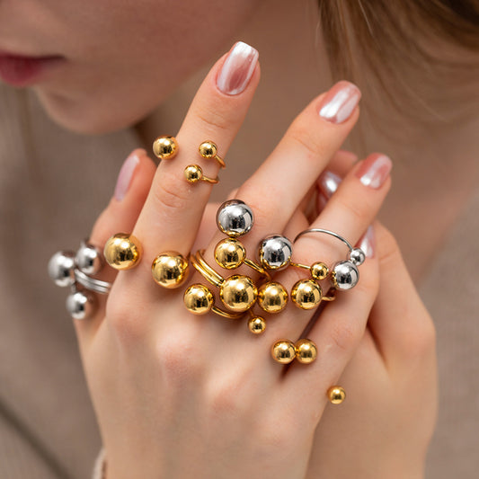 European American Spherical Personality Ring Large Small Ball Luxury Minority Non-Fading [231-232]