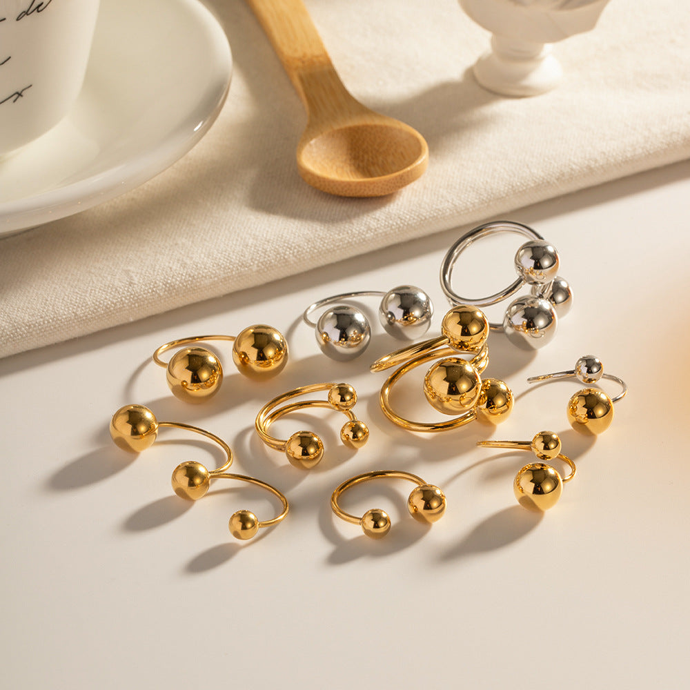 European American Spherical Personality Ring Large Small Ball Luxury Minority Non-Fading [231-232]