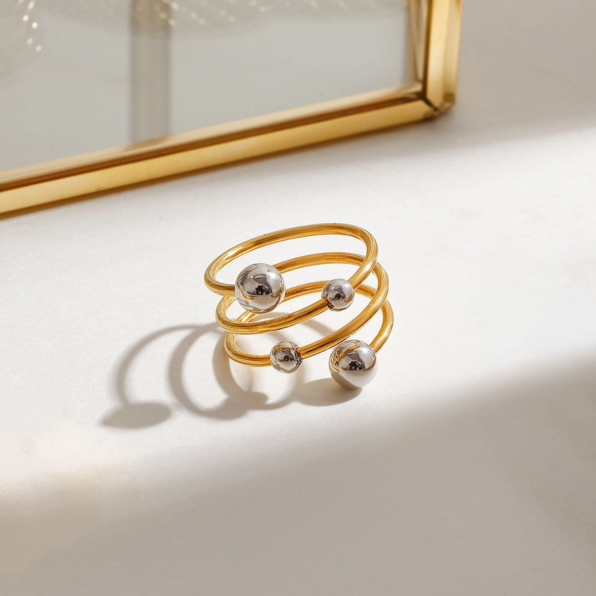 Spherical Multi-Layer Open Ring Gold Color Silver Color Personality Versatile [265]