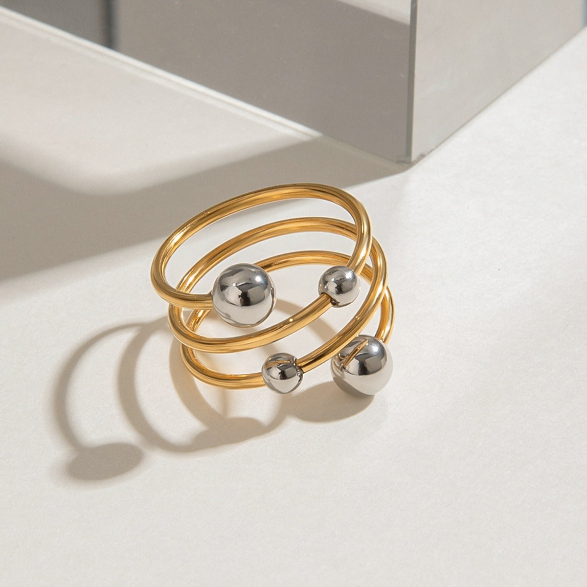 Spherical Multi-Layer Open Ring Gold Color Silver Color Personality Versatile [265]