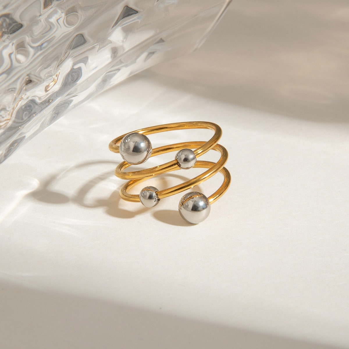 Spherical Multi-Layer Open Ring Gold Color Silver Color Personality Versatile [265]
