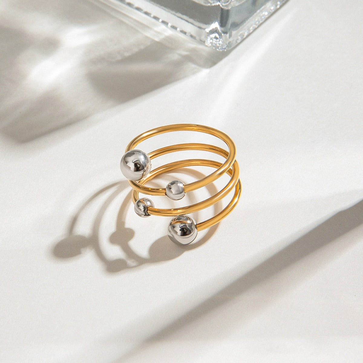 Spherical Multi-Layer Open Ring Gold Color Silver Color Personality Versatile [265]
