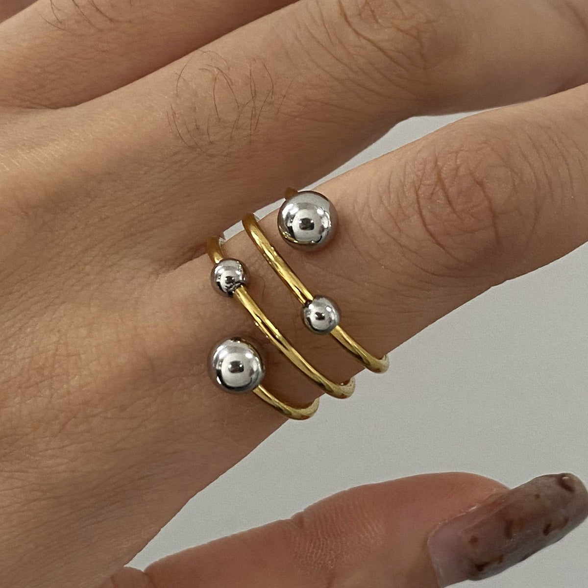 Spherical Multi-Layer Open Ring Gold Color Silver Color Personality Versatile [265]