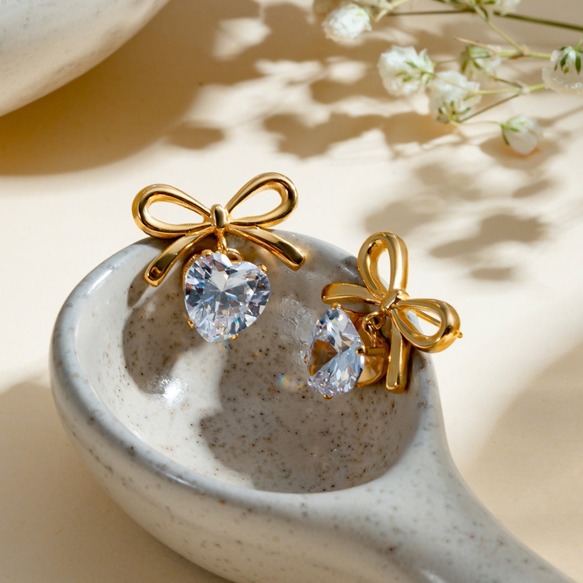 INS Style Bow Heart Drop Earrings Latest Trendy Non-Fading Design [401]