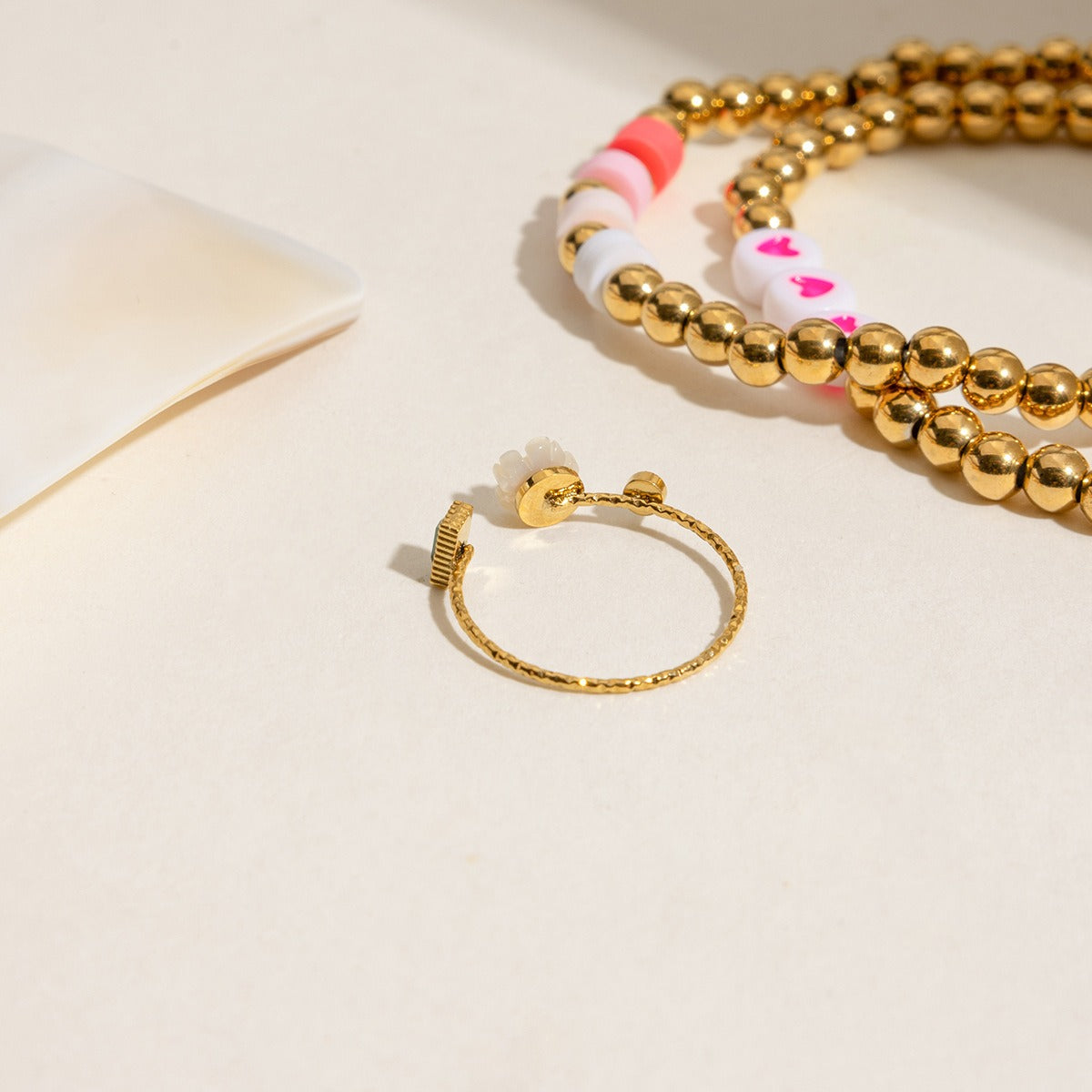 Light Luxury INS Style Pearl Adjustable Ring Simple Floral Non-Fading [206-209]