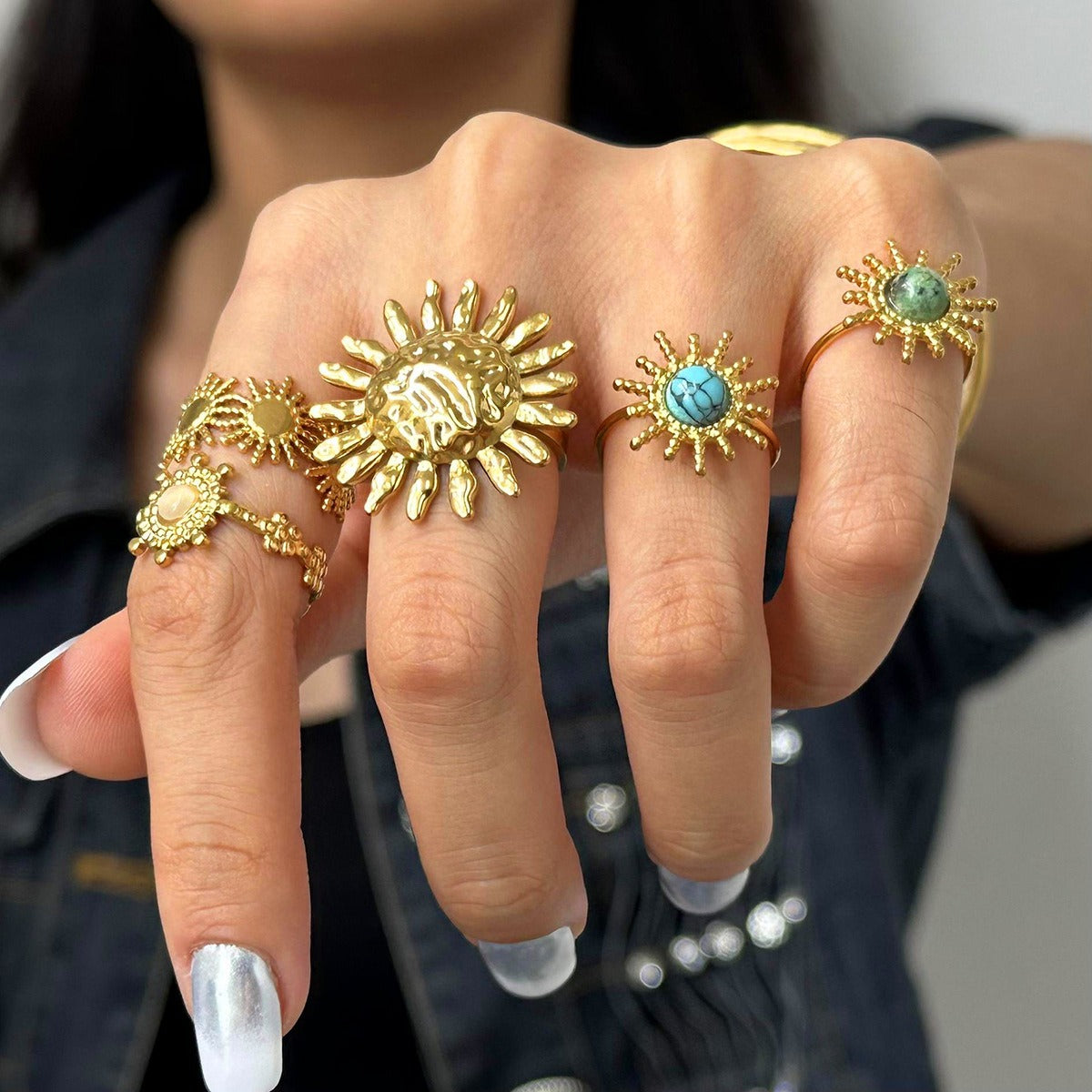 Natural Stone Open Adjustable Ring Luxury INS Non-Fading Design [250-255]