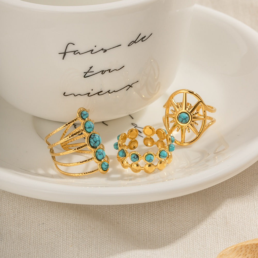 Natural Stone Open Adjustable Ring Luxury INS Non-Fading Design [250-255]