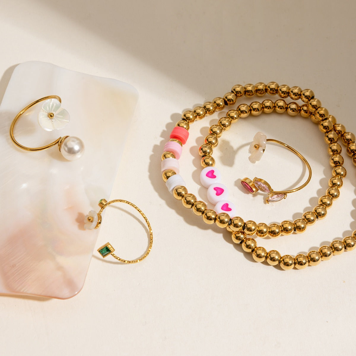 Light Luxury INS Style Pearl Adjustable Ring Simple Floral Non-Fading [206-209]