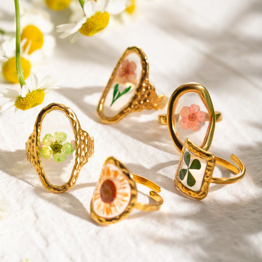 Gold Preserved Flower Ring Minority Simple Luxury Design Non-Fading [240-241]