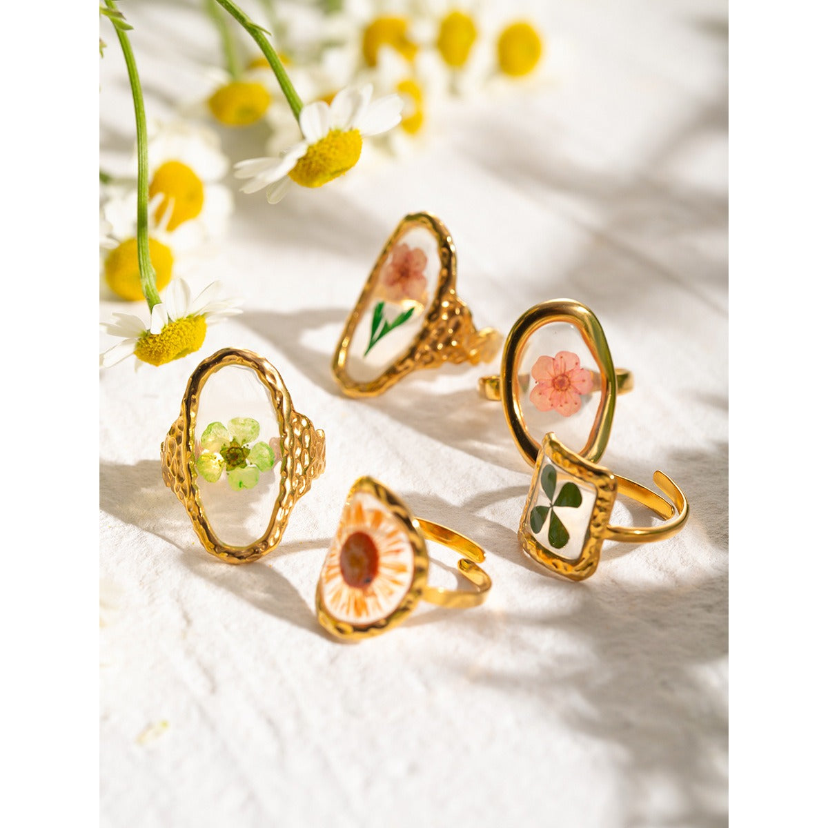 Gold Preserved Flower Ring Minority Simple Luxury Design Non-Fading [240-241]