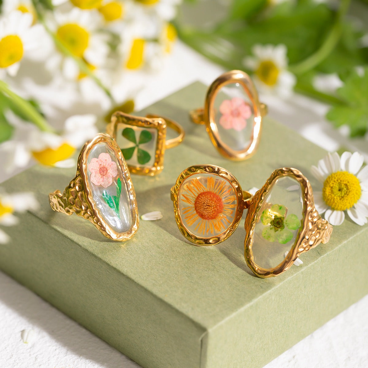 Gold Preserved Flower Ring Minority Simple Luxury Design Non-Fading [240-241]