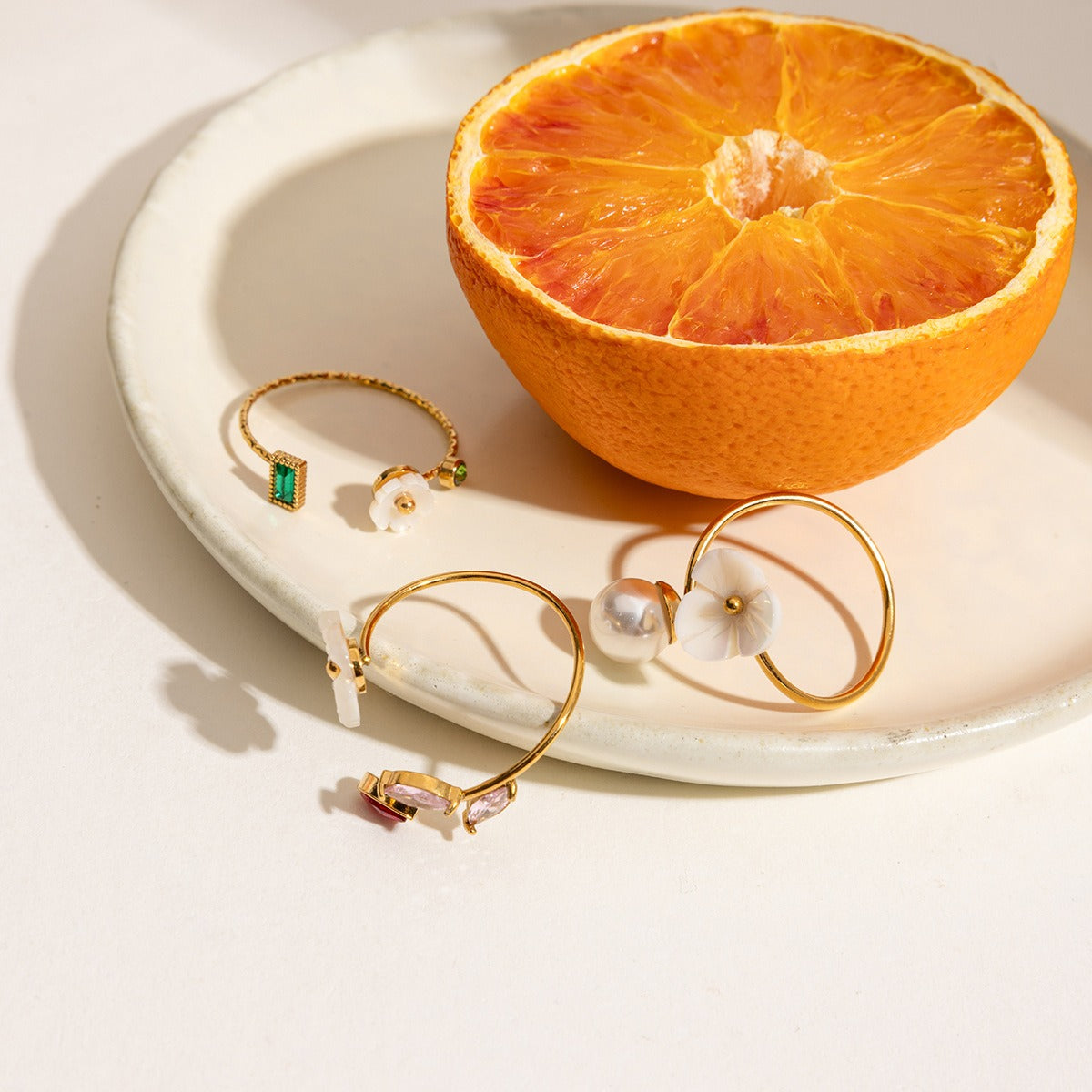 Light Luxury INS Style Pearl Adjustable Ring Simple Floral Non-Fading [206-209]
