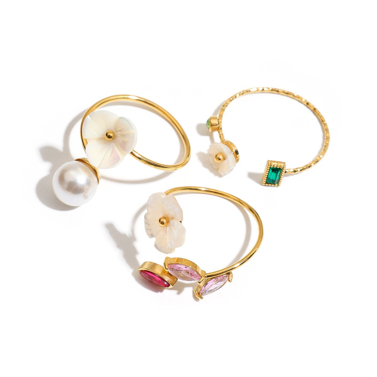Light Luxury INS Style Pearl Adjustable Ring Simple Floral Non-Fading [206-209]